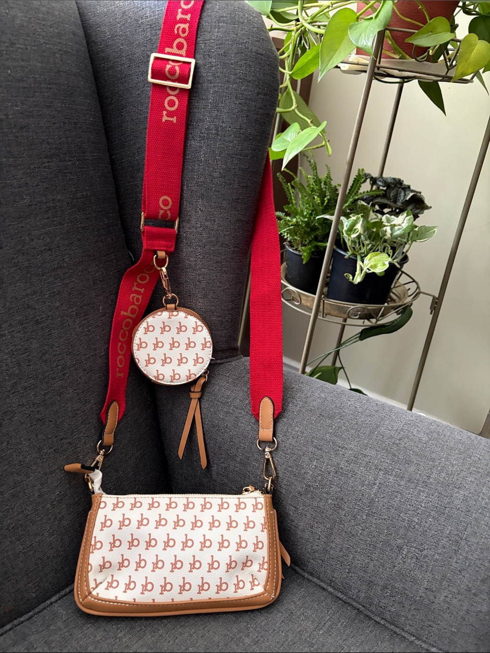Roccobarocco Logo Print Crossbody Bag with Coin Pouch